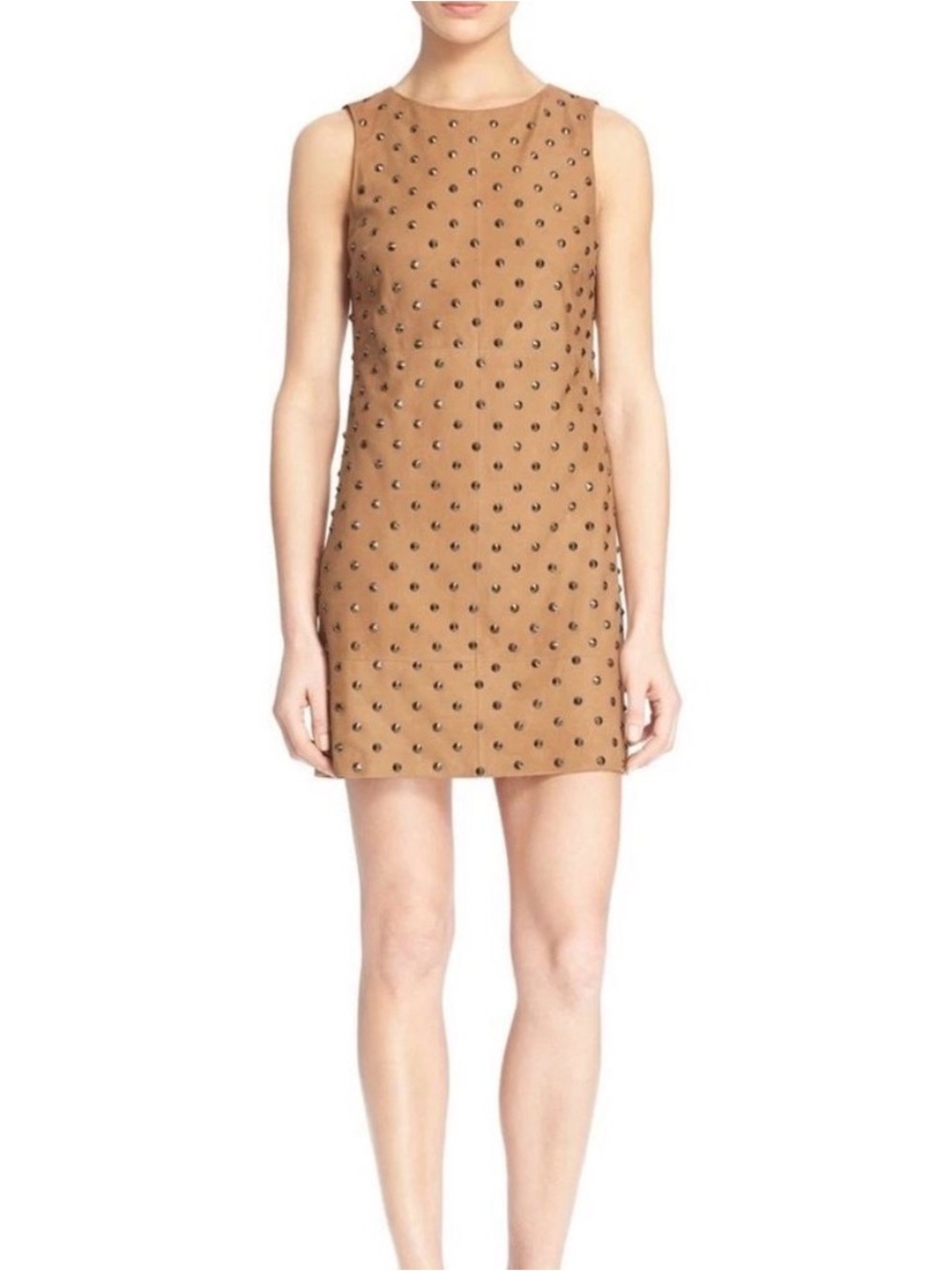 Alice + Olivia Tan Studded Sleeveless Mini Dress